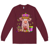Burgundy mardi gras pig Long Sleeve Tee - OliviaCreatesArt