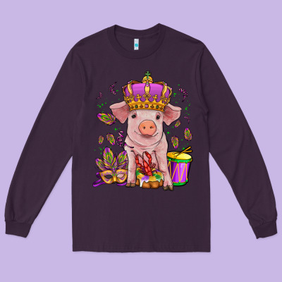 Mardi Gras Pig Long Sleeve Tee Designed By Oliviacreatesart