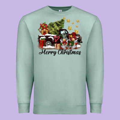 Merry Christmas Gnomes Truck Premium Sweatshirt Designed By Barkaloodesign