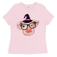 Bubblegum Pink pig with halloween Ladies Tee - RanaPortraitStore