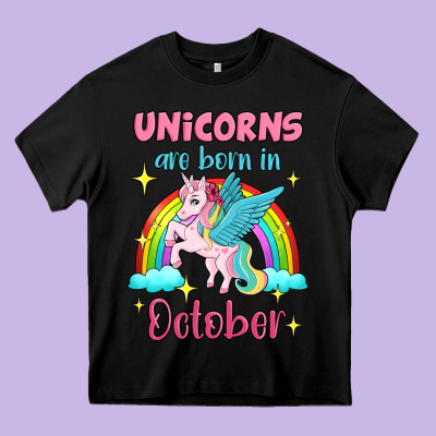 Unicorns Are Born In October Heavy Core Tee Designed By Jasminsmagicworld
