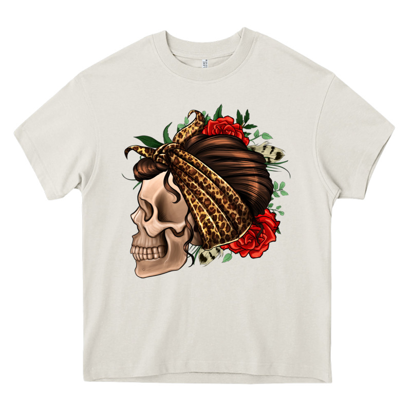 Leopard Bandana And Roses Skull Heavy Core Tee by Jasminsmagicworld | Teevron