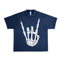 Navy halloween skeleton hand horns rock n roll music lover tank top Urban Heavy Tee - trangStudio