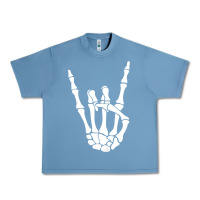 Pebble Blue halloween skeleton hand horns rock n roll music lover tank top Urban Heavy Tee - trangStudio