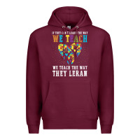 Burgundy Autism Awareness Teacher Premium Hoodie - CowhideDigitalArt
