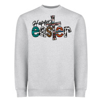 Heather Grey Happy Easter Heavyweight Sweatshirt - CowhideDigitalArt