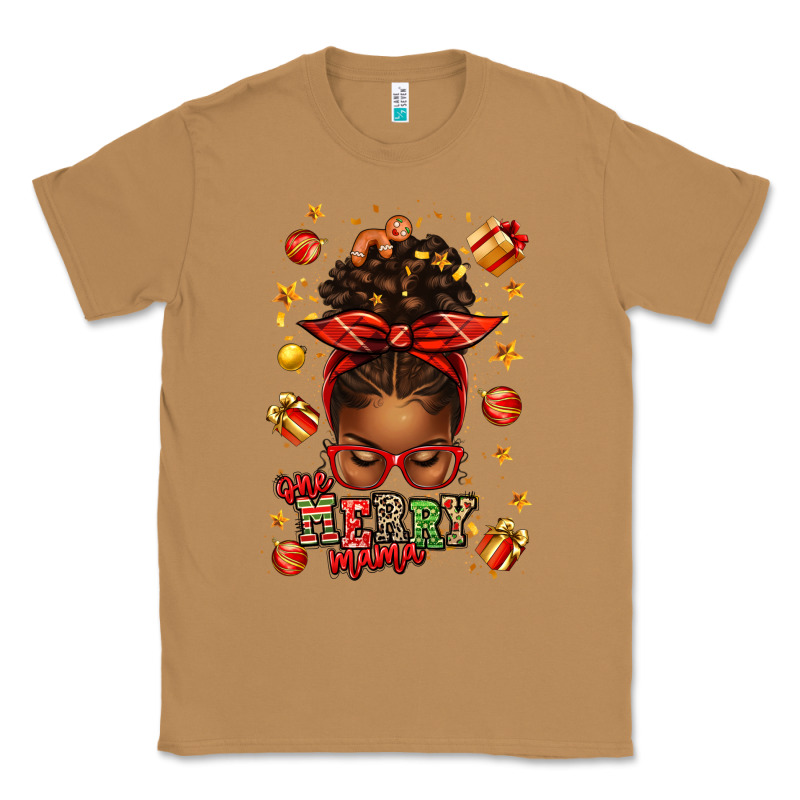 One Merry Mama Christmas Afro Messy Bun Classic Tee by texasbilliewilder | Teevron