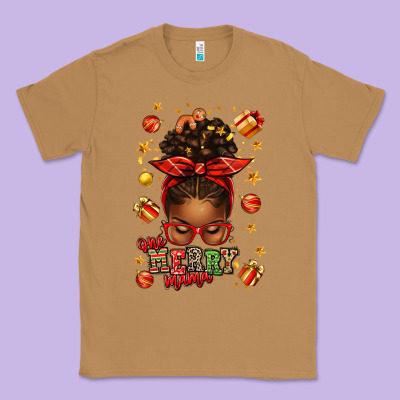 One Merry Mama Christmas Afro Messy Bun Classic Tee Designed By Texasbilliewilder