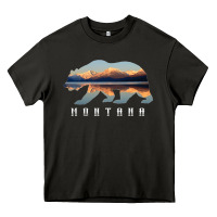 Asphalt Montana Bear with Glacier National Park Lake Image Souvenir Heavy Core Tee - trangStudio