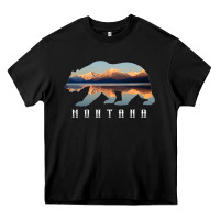 Black Montana Bear with Glacier National Park Lake Image Souvenir Heavy Core Tee - trangStudio