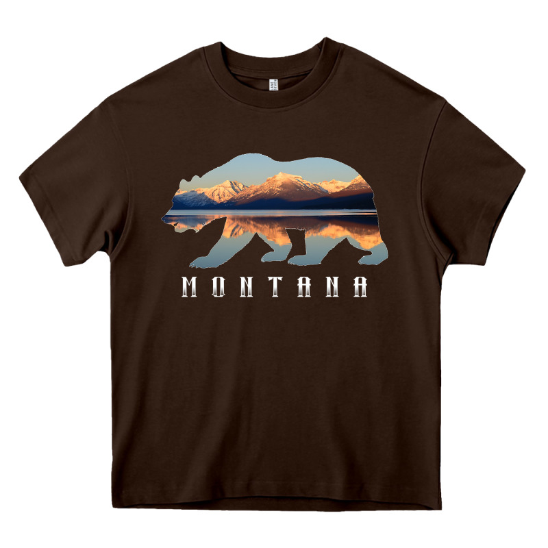 Montana Bear With Glacier National Park Lake Image Souvenir Heavy Core Tee by trangStudio | Teevron