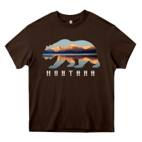 Chocolate Brown Montana Bear with Glacier National Park Lake Image Souvenir Heavy Core Tee - trangStudio