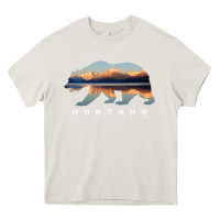 Cream Montana Bear with Glacier National Park Lake Image Souvenir Heavy Core Tee - trangStudio