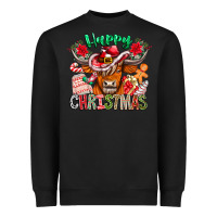 Black Happy Christmas Cow Heavyweight Sweatshirt - CowhideDigitalArt