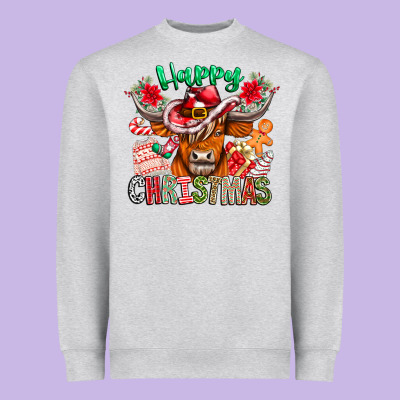 Happy Christmas Cow Heavyweight Sweatshirt Designed By Cowhidedigitalart