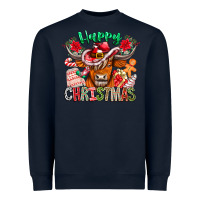 Navy Happy Christmas Cow Heavyweight Sweatshirt - CowhideDigitalArt