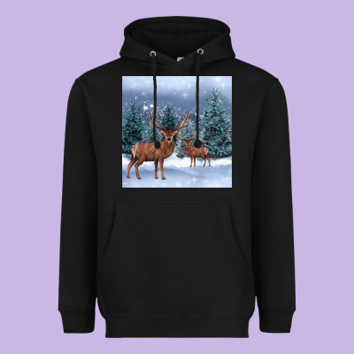Winter Deer Heavyweight Hoodie Designed By Barkaloodesign