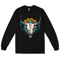 Black sunflower gemstone bull skull Long Sleeve Tee - OliviaCreatesArt
