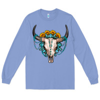 Colony Blue sunflower gemstone bull skull Long Sleeve Tee - OliviaCreatesArt