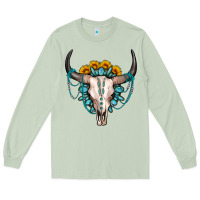 Matcha sunflower gemstone bull skull Long Sleeve Tee - OliviaCreatesArt