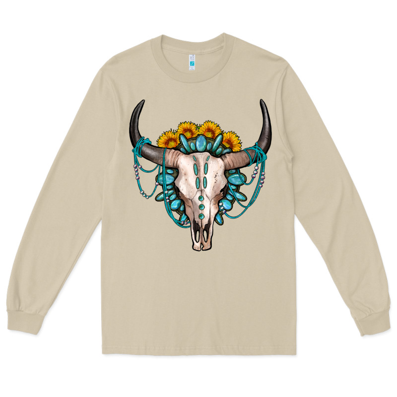 Sunflower Gemstone Bull Skull Long Sleeve Tee by OliviaCreatesArt | Teevron