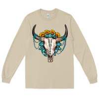 Mushroom sunflower gemstone bull skull Long Sleeve Tee - OliviaCreatesArt