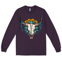 Plum sunflower gemstone bull skull Long Sleeve Tee - OliviaCreatesArt