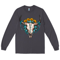 Smoke sunflower gemstone bull skull Long Sleeve Tee - OliviaCreatesArt