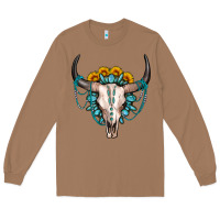 Toasted Coconut sunflower gemstone bull skull Long Sleeve Tee - OliviaCreatesArt