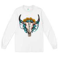 White sunflower gemstone bull skull Long Sleeve Tee - OliviaCreatesArt
