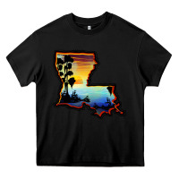 Black louisiana  sunset map Heavy Core Tee - BarkalooDesign