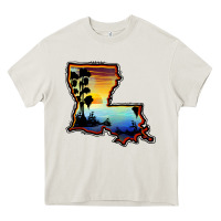 Louisiana  Sunset Map Heavy Core Tee | Teevron