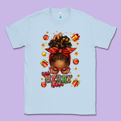 One Merry Nana Christmas Afro Messy Bun Classic Tee Designed By Texasbilliewilder