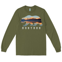 Montana Bear With Glacier National Park Lake Image Souvenir Long Sleeve Tee | Teevron