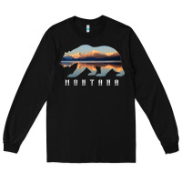 Black Montana Bear with Glacier National Park Lake Image Souvenir Long Sleeve Tee - trangStudio