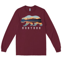 Burgundy Montana Bear with Glacier National Park Lake Image Souvenir Long Sleeve Tee - trangStudio