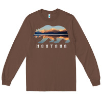 Chestnut Montana Bear with Glacier National Park Lake Image Souvenir Long Sleeve Tee - trangStudio