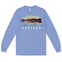 Colony Blue Montana Bear with Glacier National Park Lake Image Souvenir Long Sleeve Tee - trangStudio