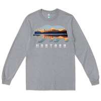 Heather Grey Montana Bear with Glacier National Park Lake Image Souvenir Long Sleeve Tee - trangStudio
