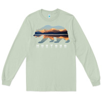 Matcha Montana Bear with Glacier National Park Lake Image Souvenir Long Sleeve Tee - trangStudio