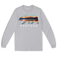 Moon Dust Montana Bear with Glacier National Park Lake Image Souvenir Long Sleeve Tee - trangStudio