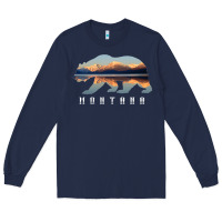 Navy Montana Bear with Glacier National Park Lake Image Souvenir Long Sleeve Tee - trangStudio