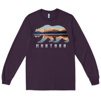 Plum Montana Bear with Glacier National Park Lake Image Souvenir Long Sleeve Tee - trangStudio