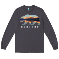 Smoke Montana Bear with Glacier National Park Lake Image Souvenir Long Sleeve Tee - trangStudio