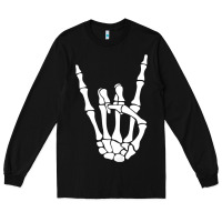 Black halloween skeleton hand horns rock n roll music lover tank top Long Sleeve Tee - trangStudio