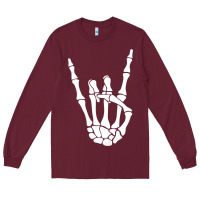 Burgundy halloween skeleton hand horns rock n roll music lover tank top Long Sleeve Tee - trangStudio