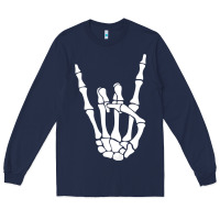 Navy halloween skeleton hand horns rock n roll music lover tank top Long Sleeve Tee - trangStudio