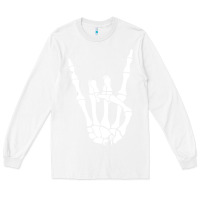 White halloween skeleton hand horns rock n roll music lover tank top Long Sleeve Tee - trangStudio