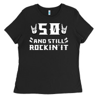 50 Birthday Rock Whitw Ladies Tee | Teevron