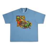 Pebble Blue louisiana map with mardi gras crocodile Urban Heavy Tee - RanaPortraitStore